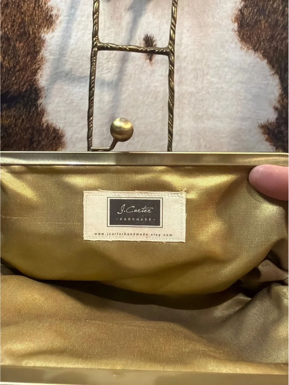 J. Carter Handmade Vintage Style Clutch Purse with Purple and Gold Pattern